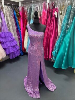 Clarisse Irid Purple One-Shoulder Sequin Gown